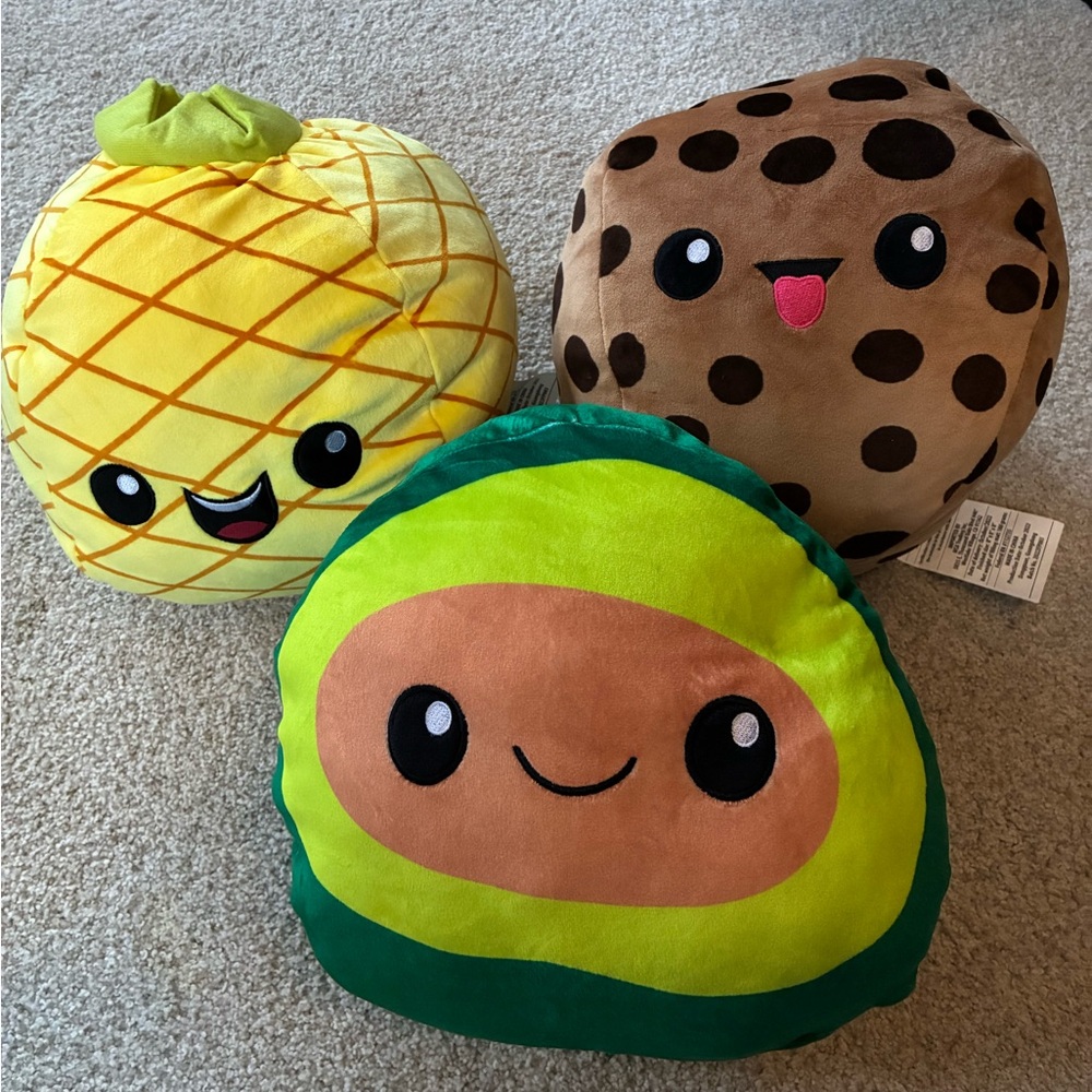 Plush Avocado, Pineapple, and Cookie Stuffed Animals